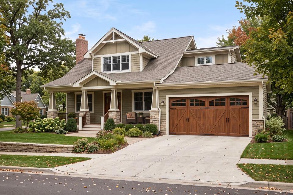 Carriage house style wooden garage door