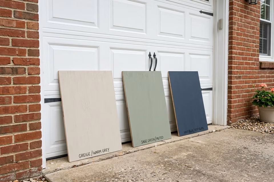 Paint color match swatches on a garage door